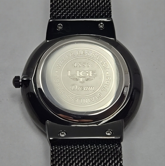 LIGE Dream Black Mesh Stainless Steel Date Quartz Subdial Watch New Battery Mens - Picture 10 of 11
